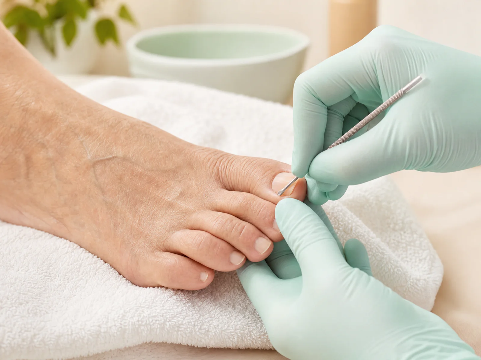 Sorgfältige Säuberung des seitlichen Nagelfalzes